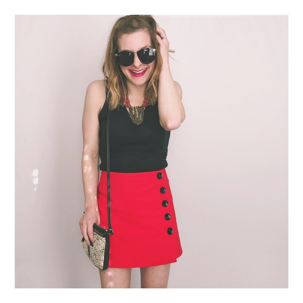 stradivarius Red Button-Front Skort